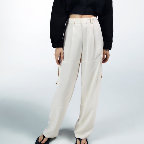 ZARA BNWT Flowy High-waisted Cargo Pants with Front Pockets - Picture 4 of 7